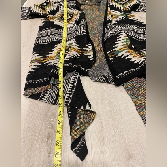 Ruff Hewn Aztec Draped Cardigan, Black/Ivory/Multi, Size Small - Picture 2 of 14